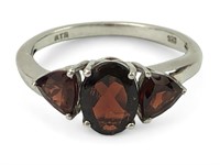 Genuine 3 Stone Garnet Sterling Silver Ring Sz