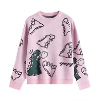 Women Dinosaur Print Knit Sweater Aesthetic Haraju