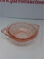 Cherry patterned glass handled pink depression