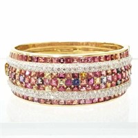 18K gold sapphire & diamond hinged bangle -