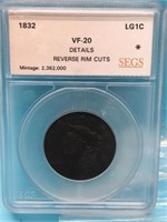 1832 VF-20 Large Cent SEGS Graded