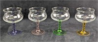 Four Colorful Swirl Stem Sherbet Glasses