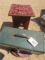 Tool Box w/ Tools, Wood Stool, etc.