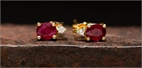 14K Yellow Gold, Ruby & Diamond Earrings - .82g