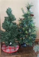 Two Small Pre-lit Christmas Trees