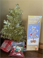 Small Tinsel Tree, Charlie Brown Tree, and Decor