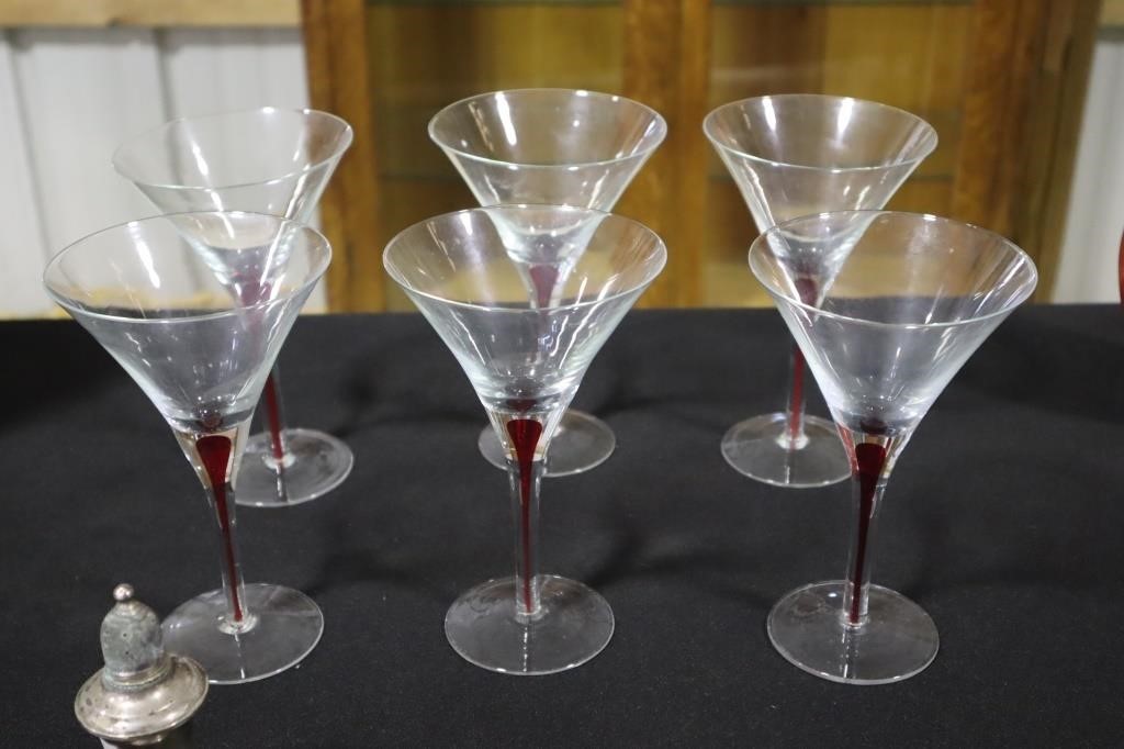 6 red stemmed martini glasses