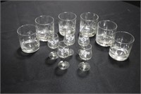 6 Duck etched low ball glasses and 5 stemmed s