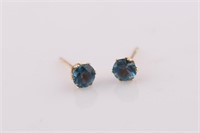 Pair of 14kt Yellow Gold and Blue Topaz Earrings