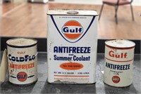 (3) "Gulf" Antifreeze Cans