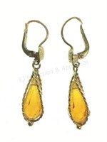 18k (750) Yellow Gold & Citrine Dangle Earrings