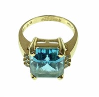 14k Yellow Gold, Blue Topaz & Diamond Ring