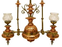 ANTIQUE FRENCH COPPER & BRASS HANGING LAMP