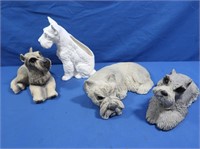 4 Schnauzer Dogs-1 Ceramic Planter,1 Sandcast 1981