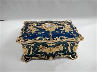 Small shiny jewelry box blue velvet 5x3 1/2