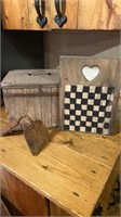 Antique barnwood box fragile , handpainted folk