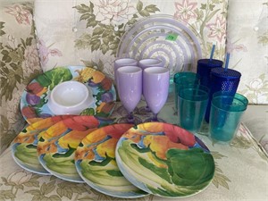 Plastic serving dishes/ plates & goblets