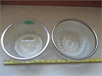2 Glass serving bowls with metal rims