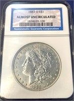 1883 O Morgan Dollar, Almost Uncirculated NGC