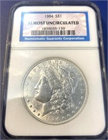 1884 Morgan Dollar, Almost Uncirculated NGC