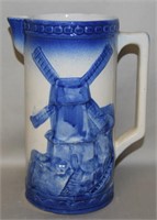 Vtg Delft-style Ceramic Blue Windmill Molded Vase