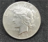 1928 Peace Silver Dollar, AU+