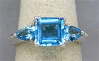 STERLING SILVER RING WITH SWISS BLUE TOPAZ. SIZE