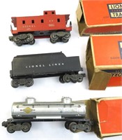(3) Lionel Cars with Boxes. O Gauge