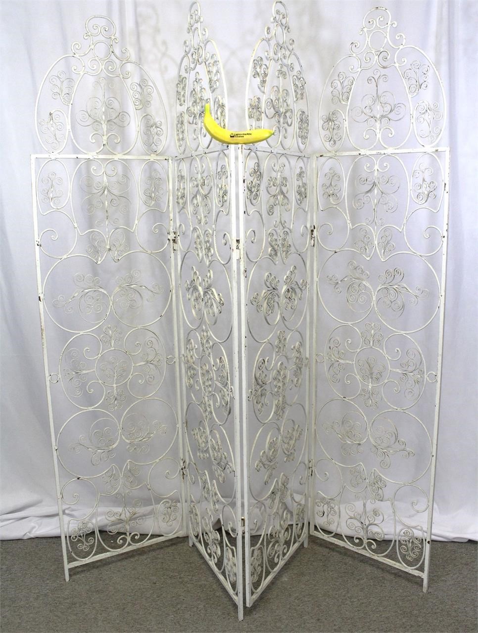 1960s 4-Panel White Wrought Iron Screen