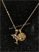 14K Gold Necklace W/ Dolphin & Sand Dollar Charms