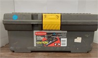 Rubbermaid toolbox w/ assorted tools.