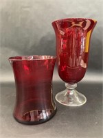 Red Glass Vase /Red Glass with Clear Foot Vase