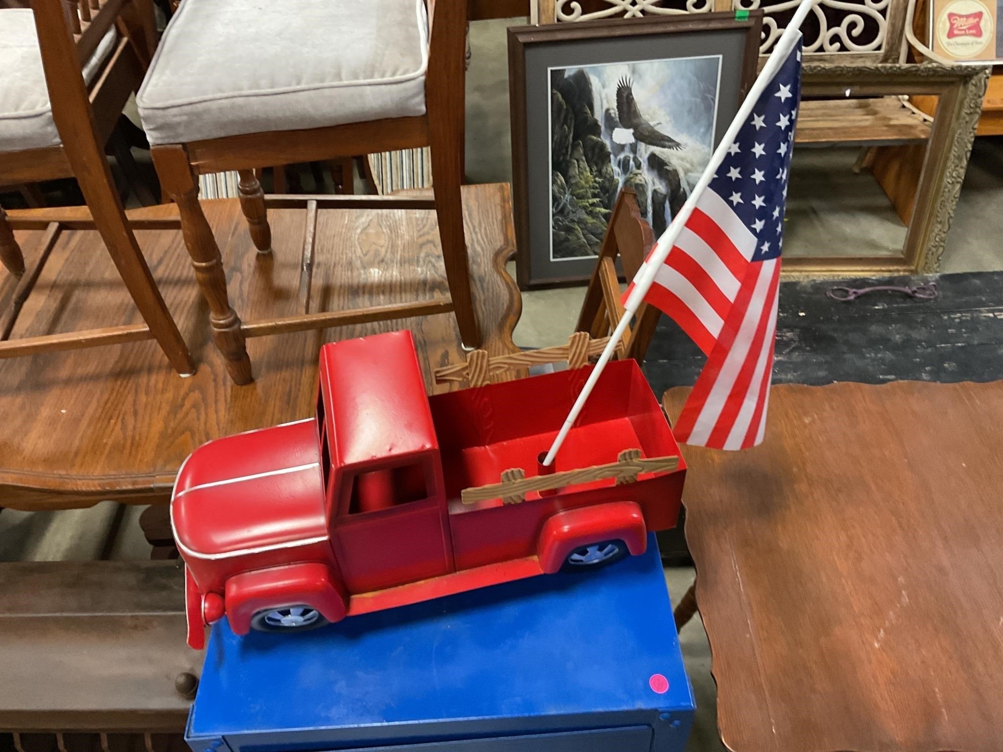 Medal fire truck with flag