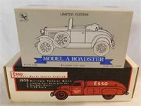 2 diecast banks: Paxton Illinois Model A Roadster