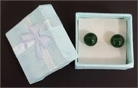 Dark Green Jade Ball Earrings, Sterling Posts