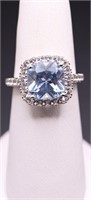 Sterling blue topaz dinner ring, lab created