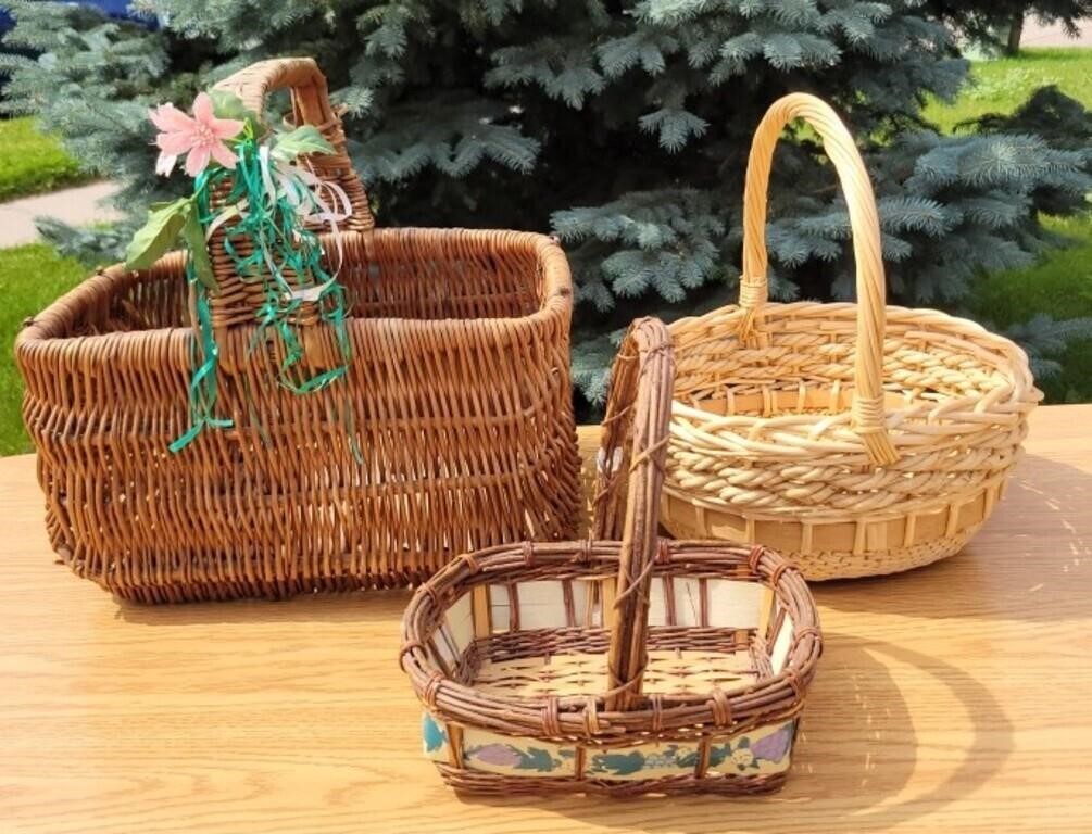 Three Wicker Baskets 16x12x15 - 13.5x13 - 9.5x8x10