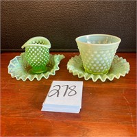 Fenton hobnail opalescent green art glass lot