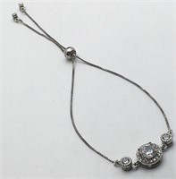 Sterling Silver Adjustable Bracelet W Clear Stones