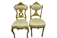 2 Very Fine French Gilt Wood Chairs