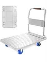 Folding Platform Flat Bed Trolley, Silver