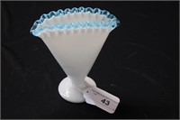 Fenton Fan Shaped Vase Aqua Crimped Edge