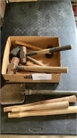 Sledge hammers, shovel, wood handles