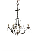French 4 Arms Basket Shape Light Fixture w/ Leaves