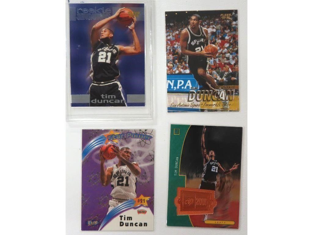 Four (4) Tim Duncan Basketball Cards (3-RCs)