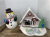 Ceramic snowman and house