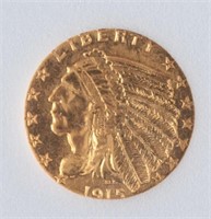 1915 Indian Head Gold $2.50 Quarter Eagle - MS64