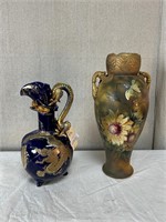 Chinese Dragon Cobalt & Gilt Pitcher, Floral Vase