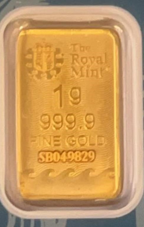 1g 999.9 Fine Gold Bar Ser # SB049829