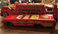 Pair of Tin Cars - Fire Chief Car and Fire Engine